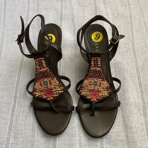 Nickels NWOT Bohemian beaded wedge sandals.